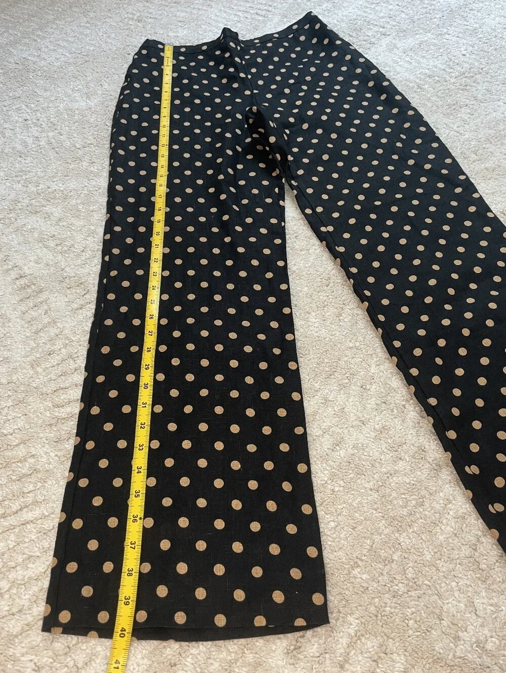 Reformation 100% Linen Black Wide Leg Pants with Gold Polka Dots Size S